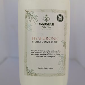Hyaluronic Moisturizer Gel 8 oz  All types of skin specialty oily/acne skin. High molecular pure hyaluronic acid, in light weight. oil free formulation to provide hydration and healing skin.