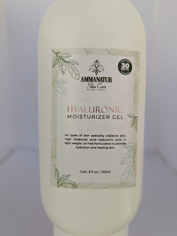 Hyaluronic Moisturizer Gel 8 oz  All types of skin specialty oily/acne skin. High molecular pure hyaluronic acid, in light weight. oil free formulation to provide hydration and healing skin.