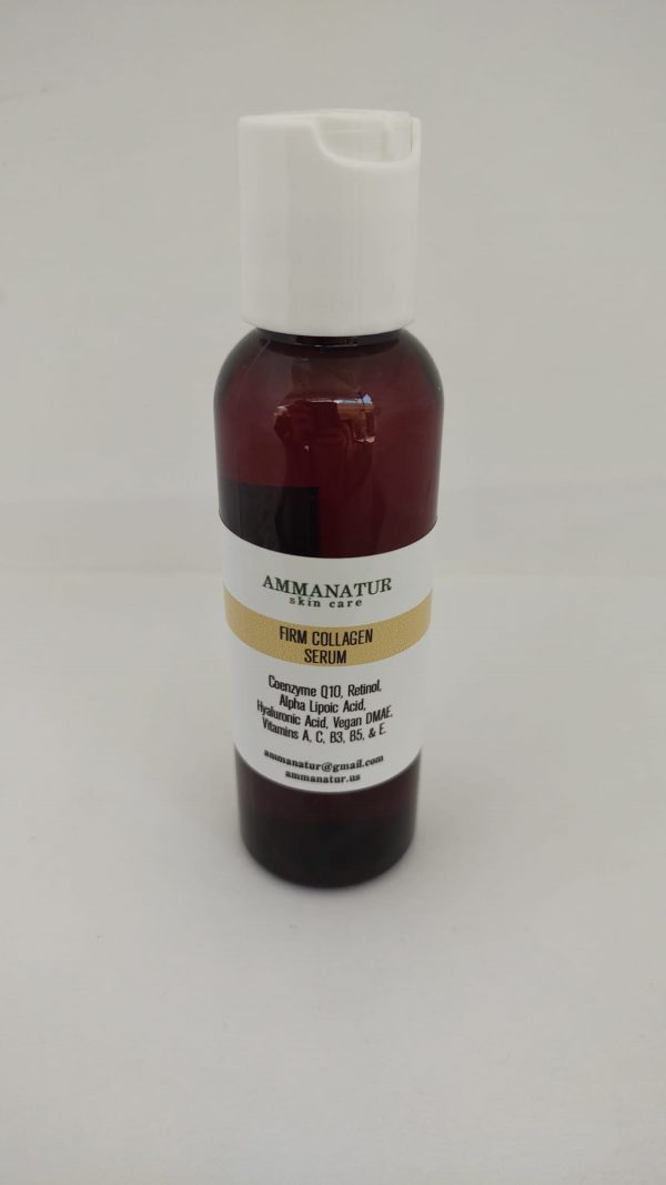 Firm Collagen Facial Serum 2 oz.  An excellent age-defying serum with powerful Coenzyme Q10, DMAE, vitamins, and AHAs for ultimate nourishment.